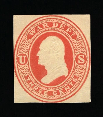 GENUINE SCOTT #UO35 MINT 1873 REAY VERMILION ON AMBER WAR DEPT OFFICIAL CUT SQ. - Image 1 of 2