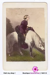 FEMME À CHEVAL d'après TABLEAU PEINTURE ALFRED DE DREUX, PHOTO CDV COULEUR -Z5 - Imagen 1 de 2