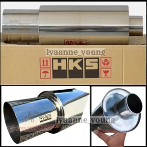 HKS HI-POWER UNIVERSAL SINGLE EXHAUST MUFFLER CHROME Inlet 2.5 Outlet 3.5 Inch - Picture 1 of 11