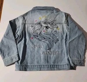 Girls Jean Jacket With Unicorn Embroidered On Back Childs Girl SZ  7 NWOT - Picture 1 of 10