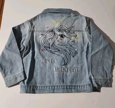Girls Jean Jacket With Unicorn Embroidered On Back Childs Girl SZ  7 NWOT - Image 1 of 4