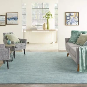 Nourison Positano Indoor-Outdoor Aqua 8' x 10' Area Rug Easy Cleaning Non - Picture 1 of 9