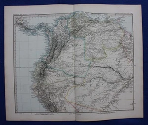 AMÉRICA DEL SUR, COLUMBIA, VENEZUELA, ECUADOR, mapa antiguo original, Stieler 1881 - Imagen 1 de 5