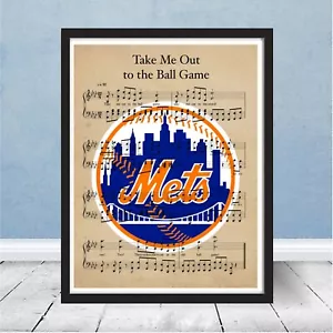 New York Mets Logo Take Me Out to Ball Game Sheet Music Print Wall Art Gift - Picture 1 of 3