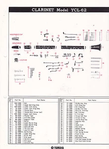 1980 LISTA DE PIEZAS DE INSTRUMENTOS MUSICALES YAMAHA - CLARINETE modelo YCL-62 - Imagen 1 de 1
