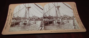 Antik 1898 Echt Foto Stereoview Spanisch Amerikanischer Krieg Schlachtschiff Maine Wrack - Bild 1 von 3