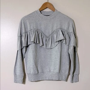 Nueva sudadera Topshop para mujer con volantes delanteros manga larga cuello redondo talla 6 - Imagen 1 de 11