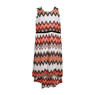 Faded Glory Girl's Chevron Tank Dress,High-Low Wht/Brown/Orange/Gold,SizeL 10/12 - Image 1 of 4