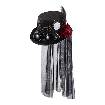 Gothic Flower Lace Veil Girl Cosplay Hat Retro Women Steampunk Top Hat - Image 1 of 4