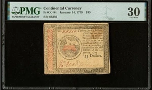 1779 Amerikanische Revolution 35 $ Kolonial Kontinentale Originalwährung CC-94, PMG 30 - Bild 1 von 5