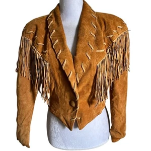 Giacca piccola vintage Phoenix capospalla pelle frange crop - Foto 1 di 10