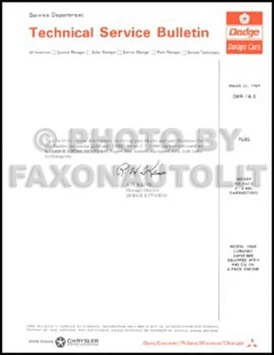 PLYMOUTH, DODGE, FAXON AUTO LITERATURE 1969 Six Pack Shop Manual Coronet Super Bee Road Runner Dodge Plymouth Repair