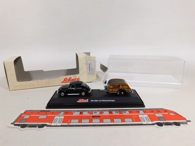 Schuco 1:72 Modello Volkswagen VW Maggiolino Con Rimorchio Mint Box #DV779-0,5 - Immagine 1 di 4