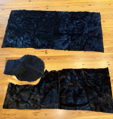 LOT OF 3 VINTAGE BLACK FAUX FUR REMNANTS FABRIC CLOTHING CRAFTS 62", 55", 23" - Image 1 of 3