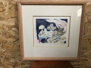 Gemälde Zeichnung RÉGIS DEPARIS Bleistift erhöht signiert + Holzrahmen Vintage #C903 - Bild 1 von 11