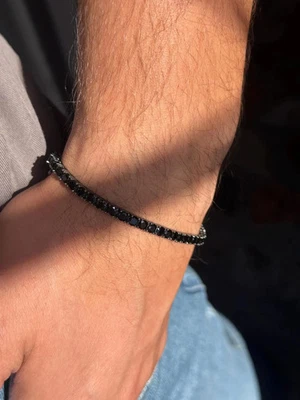 7TCW Round Cut Lab Created Black Diamond Tennis Bracelet 14k White Gold Plated - Image 1 of 4