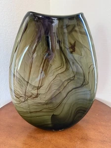 Dan Bergsma Studio Art Glass Brown Amber Vase 13" Tall Artist Signed - Picture 1 of 7