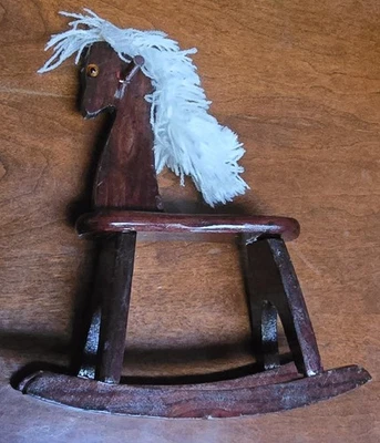 6英寸老式手工木制摇马微型娃娃屋物品礼物 — 第 1/4 张图片