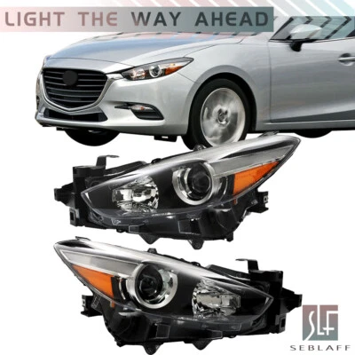 Par de faros proyectores halógenos negros aptos para Mazda 3 sedán hatchback 2017-2018 Foto 1 de 4
