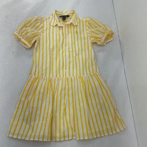 Polo Ralph Lauren Yellow White Striped Button Front Shirt Mini Dress Girls 6X - Picture 1 of 4