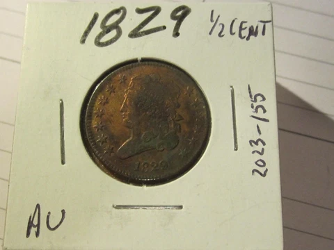 1829 Classic Head Half Cent (1/2 cent) - Almost Uncirculated Cond - Lot#2023-155 Cover