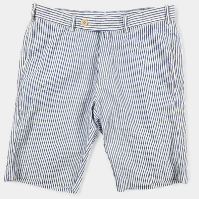 Pantalones Cortos Hackett London Seersucker Para Hombre 33 Medidos Blanco/Azul Tessuti Di Sondrio Foto 1 de 4