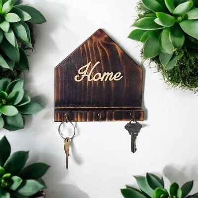 Rustic Wood Key Holder Wall Mount 3 Key Hanger HOME Decor Gift Handcrafted - Image 1 of 4