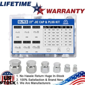 64PCS JIC CAP AND PLUG HYDRAULIC 4-6-8-10-16 FITTINGS AN 37 DEGREE REFILL New - Picture 1 of 7