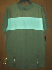 New Men's Straight Faded Zipper Accents T-Shirt, Sz Large, Olive Green - Picture 1 of 3