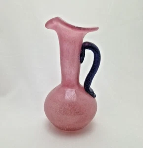 Vase Glas Vintage Murano Rosa Henkelvase Mundgeblasen A Scavo Glasvase 16cm - Bild 1 von 14