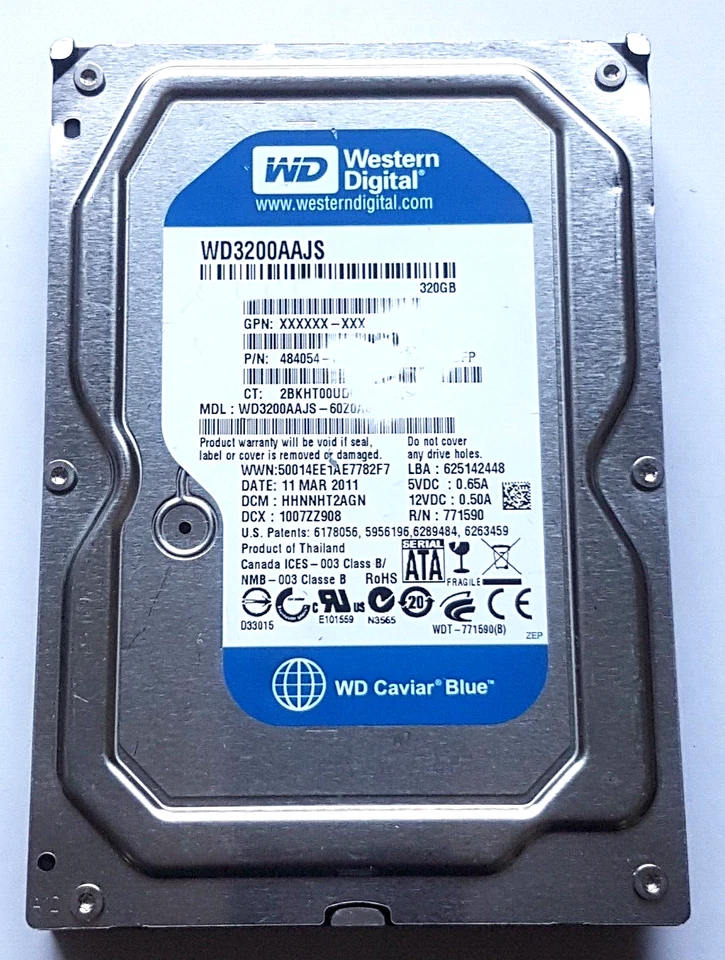 320 GB SATA Western Digital WD3200AAJS-60Z0A0 7200rpm 8MB HDD 3,5 " Hard Drive - Image 1 of 1