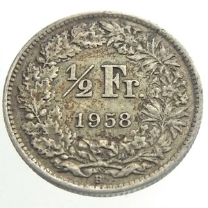 1958B Switzerland Half 1/2 Franc Circulated KM 23 Silver Coin Helvetia T371 - Picture 1 of 6