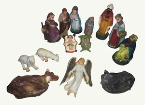 Vintage Plastic 14-Piece Nativity Scene Set With Angel & Animal Figurines - Picture 1 of 9