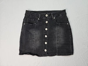 Black Denim Girls Button Up Mini Skirt Youth Size Small - Picture 1 of 8