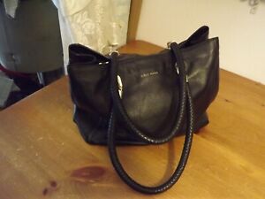 Cole Haan PEBBLED LEATHER PURSE black BRAIDED HANDLES large GOLD HARDWARE dustbg