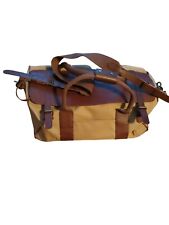 Vintage LL Bean Signature Canvas Duffel Bag Leather Accents Red Interior Rare