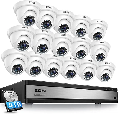ZOSI 16CH DVR Security 80FT Dome Camera HD Outdoor Day& Night CCTV System 4TB