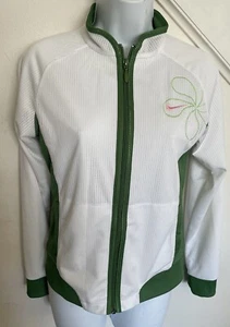 Nike Mesh Track Jacket Girls XL White Green Trim Green Embroidered Flower W Logo - Picture 1 of 21