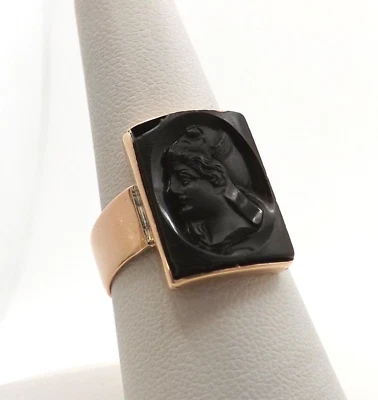 Victorian 14k Rose Gold Carved Sardonyx Intaglio Roman Cameo Mens Ring - Image 1 of 4