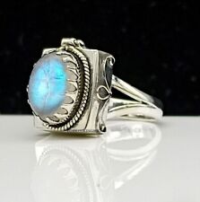 Rainbow Moonstone Poison Box Ring 925 Sterling Silver Handmade Ring Gift For Her