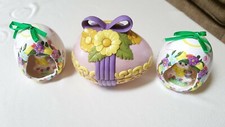 3 Ceramic Easter Egg Decorations-2 with smiling Bunnies-1Hand Painted Candy Dish