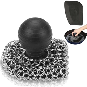 Cast Iron Scrubber with Pan Scraper, 316 Chainmail Scrubber, Upgraded Chain Mail - Picture 1 of 12