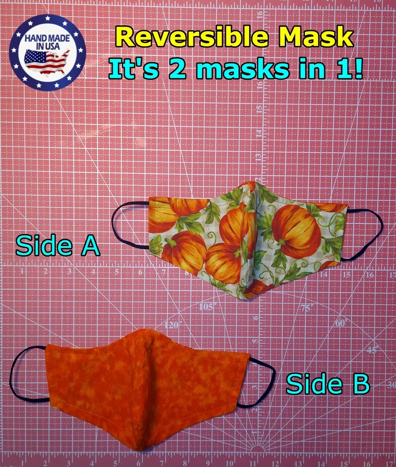 Pumpkin with Check REVERSIBLE Orange Mask Multi Sizes - Image 1 of 4