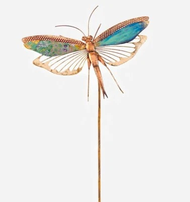 Estaca de jardín de libélula dorada de metal 43,75" de alto tonos azules motivos ornamentados místicos Foto 1 de 2