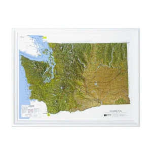 Hubbard Scientific 3D Washington Map K-WA2217, 22" x 17" - Unframed - Picture 1 of 4