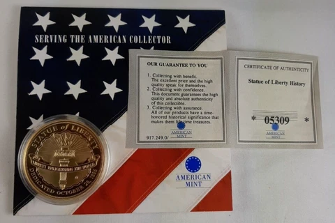 American Mint Liberty Enlightens the World Proof Coin Layered in 24k Gold w/ COA Cover