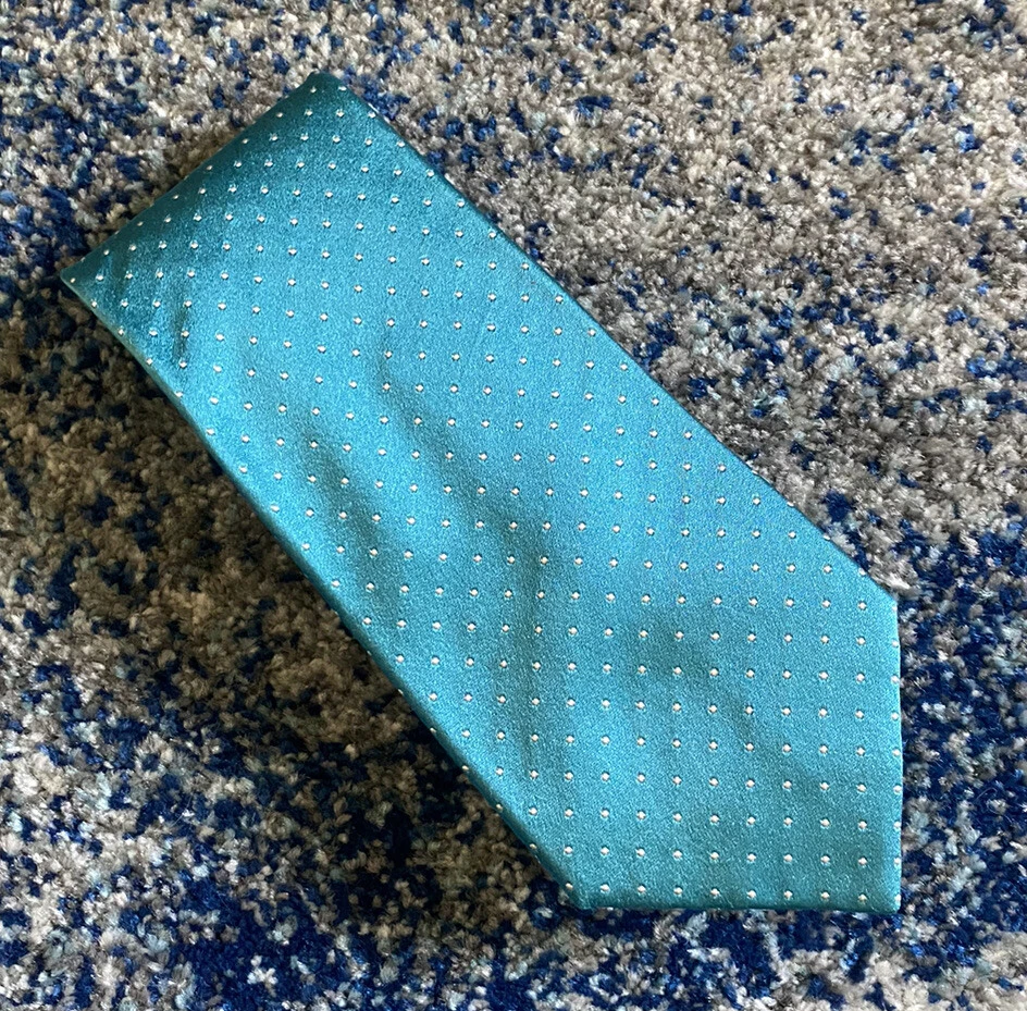 Corbata Ralph Lauren Etiqueta Púrpura Aqua Blanco Lunares Seda Italiana Foto 1 de 4