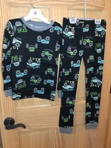 New Carter's Boys Monster Truck Allover Pajama set  Snug Fit Long sleeve Black - Picture 1 of 1