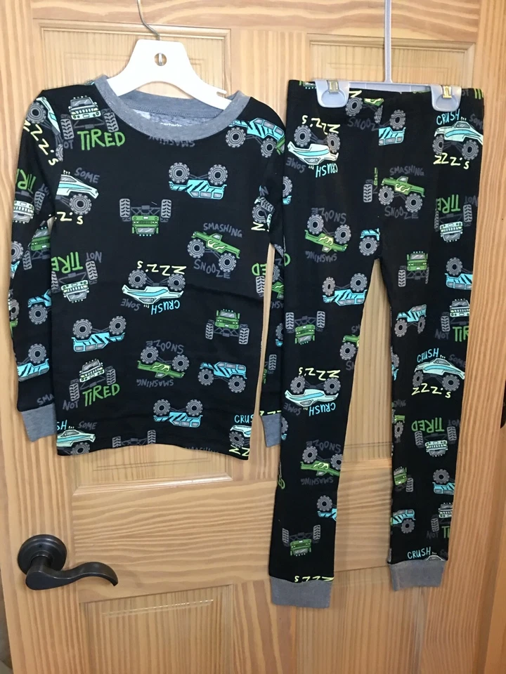 New Carter's Boys Monster Truck Allover Pajama set  Snug Fit Long sleeve Black - Image 1 of 1