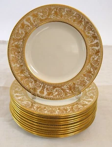 12 Wedgewood China Cake Dishes Plates Gold Florentine W4219 Mythical Figures - Picture 1 of 20
